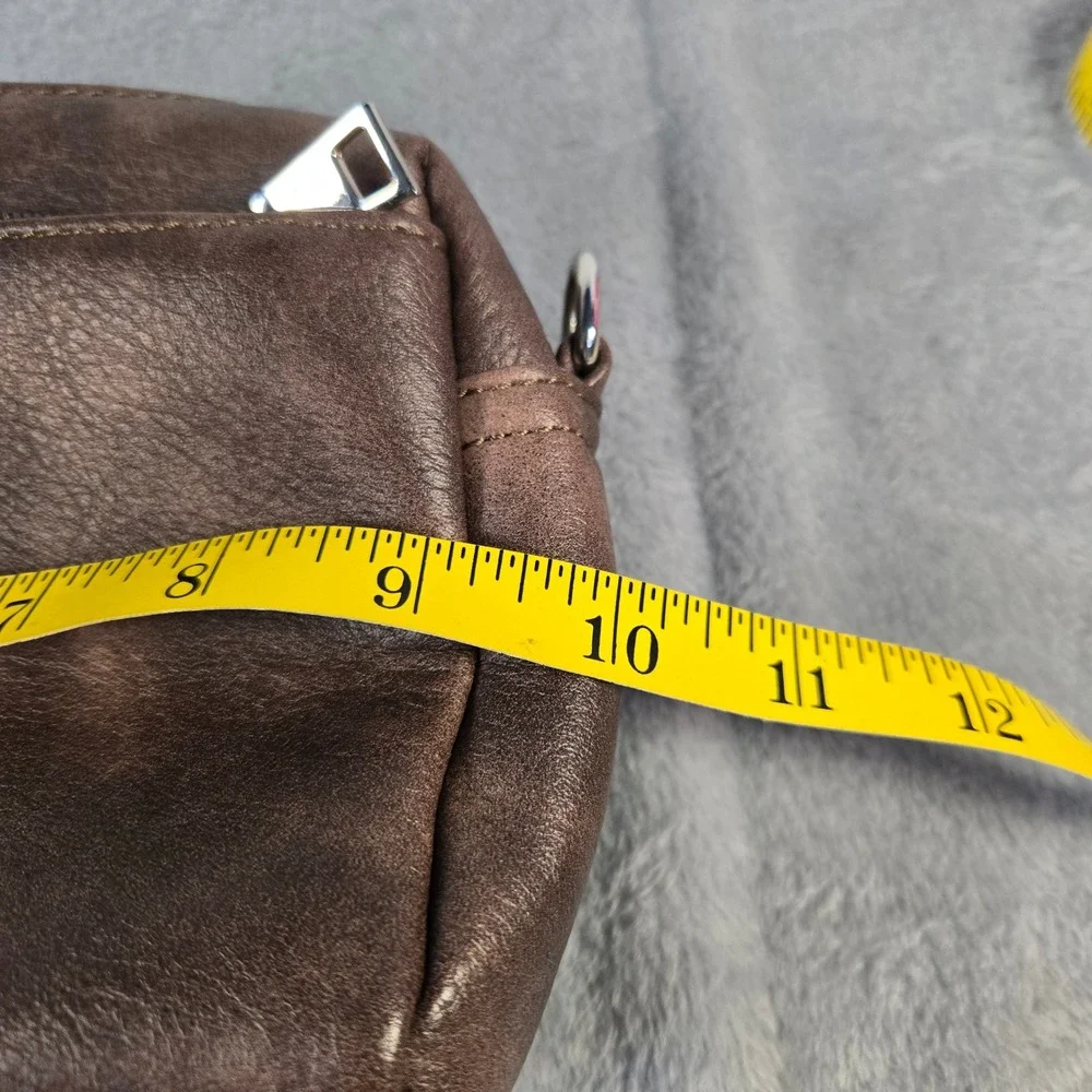 Westbronco Brown Vegan Leather Crossbody Bag Camera Bag Distressed Vintage Style